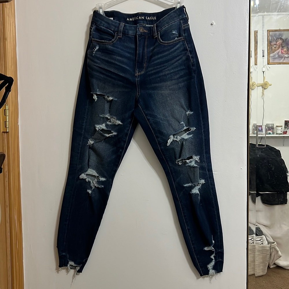 American eagle jeans, ripped jeans, dark blue, size 4